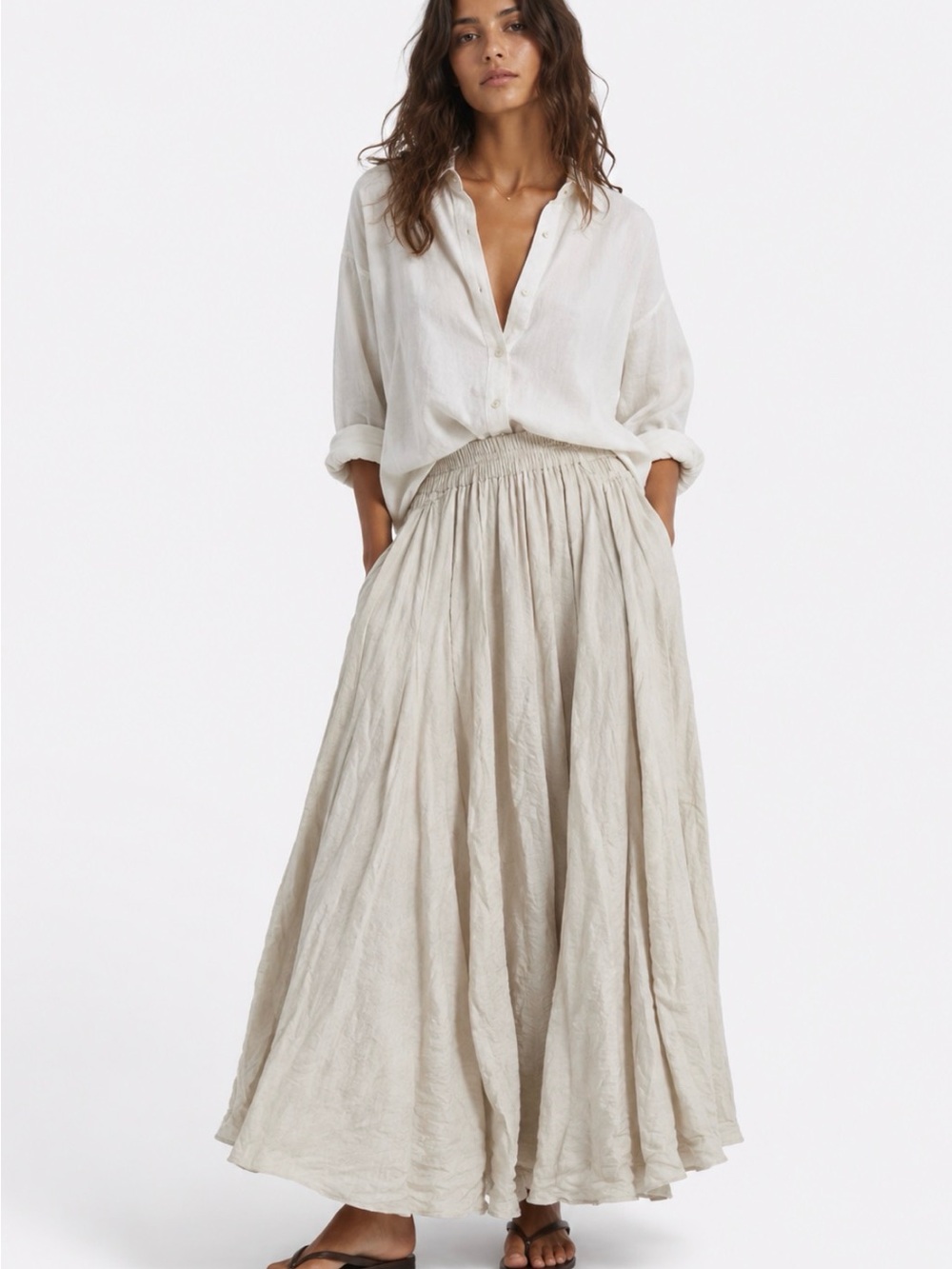 CP SHADES Lily Cream Linen Maxi Skirt Size S Boho Lagenlook Minimalist gauze